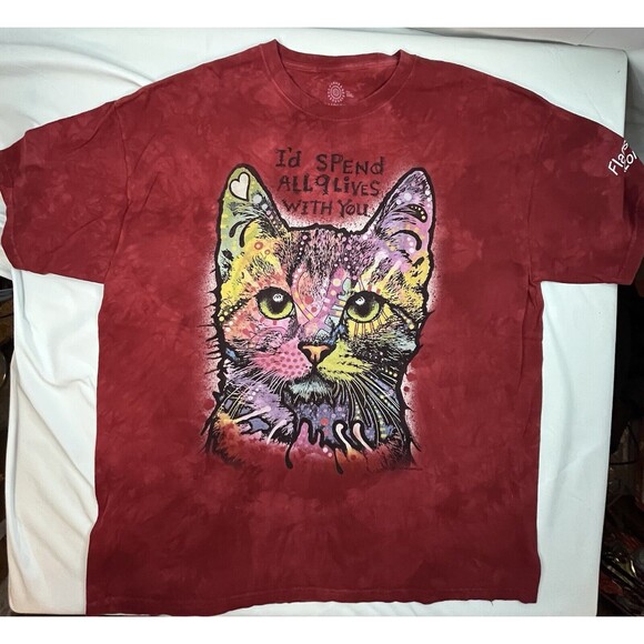 The Mountain 9 Lives Russo Cat Kitten T-Shirt 2XL Tie Dye Red Cute Cat Kitten - Picture 1 of 10